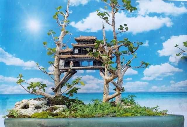 Bonsai tiểu cảnh với ngôi nhà trên cây là một ý tưởng độc đáo