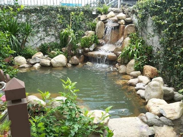 Không gian sân vườn đẹp với tiểu cảnh thác nước